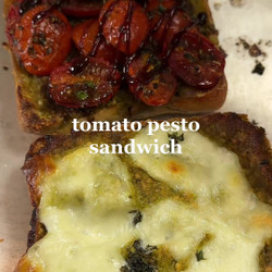 Toasted Ciabatta With Pesto, Mozzarella, And Balsamic Tomatoes