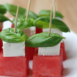 Simple Watermelon Feta Skewers With Basil 
