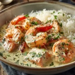 Southern Garlic Shrimp &amp; Salmon Over Rice