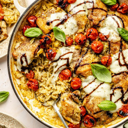 One Pan Chicken Caprese Baked Orzo