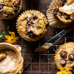 Chocolate Chip Zucchini Banana Muffins with Cinnamon Honey Butter