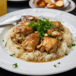 Pollo en Salsa de Ajo y Pimienta Negra con Arroz
