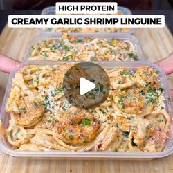 High Protein Lemon Garlic Shrimp Linguine