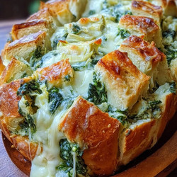 Cheesy Spinach and Artichoke Pull-Apart Sourdough Bread