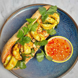 Vietnamese-style Prawn And Squid Skewers banh mi BBC