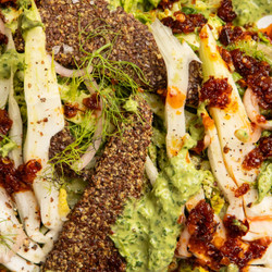 Green Goddess-tahini Salad With Chilli Crisp And Flaxseed Crackers