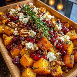 Caramelized Butternut Squash with Feta, Walnuts, and Cranberry-Honey