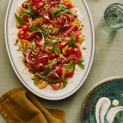 Tomato Salad With Savory Granola, Crème Fraîche And Vinaigrette