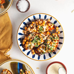 Roasted Sweet Potatoes With Harissa Chickpeas