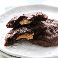 Double Chocolate Peanut Butter Stuffed Cookies With Sea Salt