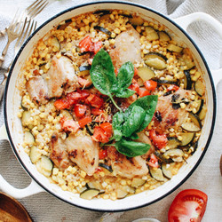 Skillet Chicken With Rice, Zucchini And Corn