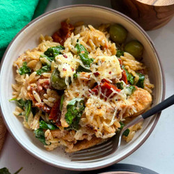 Mediterranean Chicken Orzo Dump (one Pan)