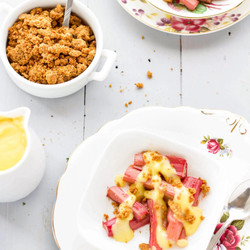 Low Fodmap Roast Rhubarb With Custard &amp; Ginger Crumbs