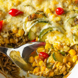 Pesto Zucchini And Corn Orzo Casserole