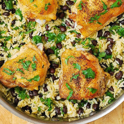 One-pan Chicken Thighs With Cilantro-lime Black Bean Rice