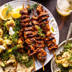 Lebanese Chicken With Charred Lemon Brussel Sprouts.