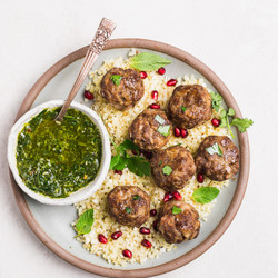 Chimichurri Meatballs With Toasted Cauliflower Rice