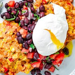Sweetcorn Fritters With Eggs &amp; Black Bean Salsa