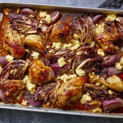Roasted Chicken With Balsamic Onions, Radicchio And Feta