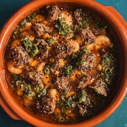 Gambas Pil Pil With Tarragon And Preserved Lemon Salsa And Sesame Croutons