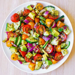 Tomato Cucumber Avocado Salad With Basil Pesto