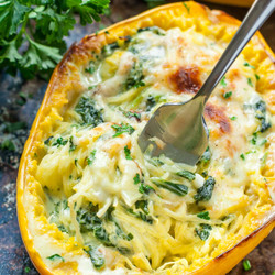 Cheesy Garlic Parmesan Spinach Spaghetti Squash