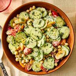 High-protein Creamy Cucumber-tomato Salad With Feta &amp; Chickpeas
