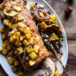 Pineapple Glazed Pork Roast With Bacon Wild Rice Stuffing.