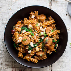 One-pot Spinach, Chicken Sausage &amp; Feta Pasta