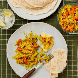 Ethiopian Tikil Gomen With Yeasted Pancakes