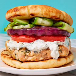 Greek-inspired Salmon Burgers