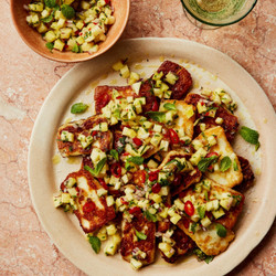 Hot Halloumi Platter With Pineapple Salsa vego main brunch