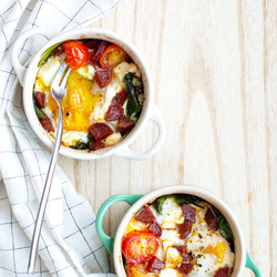 Baked Egg Pots With Chorizo And Feta Cheese