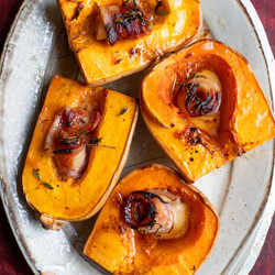 Baked butternut with maple and bacon