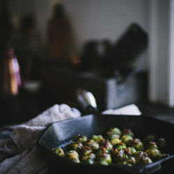Sautéed Sherry Brussels Sprouts With Bacon, Caramelized Onions, And Fresh Thyme