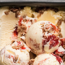 Buttermilk Ice Cream With Rhubarb Jam And Brown Sugar Oats