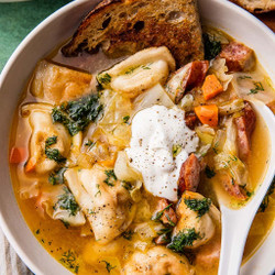 Pierogi Soup With Veggies &amp; Kielbasa