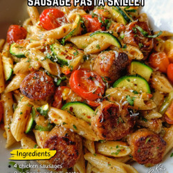 Zucchini &amp; Tomato Chicken Sausage Pasta Skillet