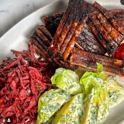 Sticky Barbecue Pork Belly, Beetroot Ketchup And Slaw