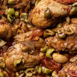 Braised Chicken With Harissa And Olives