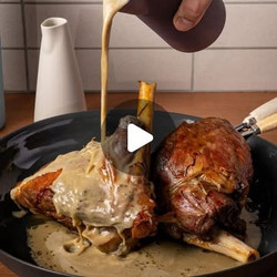 Slow Roasted Leg Of Lamb With Confit Garlic Sauce mains