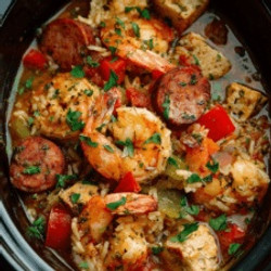 Slow Cooker Cajun Jambalaya With Chicken, Sausage &amp; Shrimp