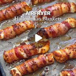 Air Fryer Honey &amp; Mustard Halloumi In Blankets
