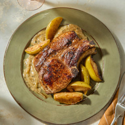 Pan-roasted Pork Chop With Apples And Mustard-onion Gravy