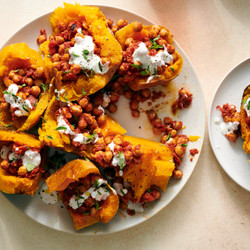 Whole Roasted Squash With Tomato-ginger Chickpeas