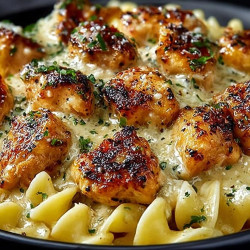 Garlic Butter Chicken Bites With Creamy Parmesan Pasta