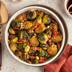 Roasted Brussels Sprouts With Bacon, Pecans &amp; Maple Syrup