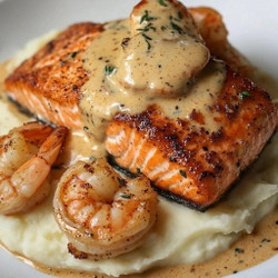 🐟🍤 Cajun Salmon &amp; Shrimp with Creamy Mashed Potatoes 🌶️🧈