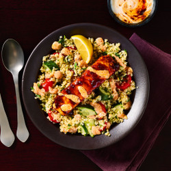 Honeyed Harissa Salmon With Herby Tabbouleh &amp; Spiced Yoghurt