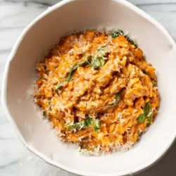 Ground Beef Orzo With Tomato Cream Sauce